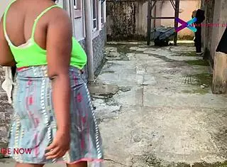 Horny cheating wife dries hubby clothes while gateman watches, then she gets fucked hard.