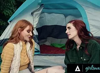 I can't resist my sexy redhead neighbor Lacy Lennon during our intense camping affair with scissoring rimjob outdoors