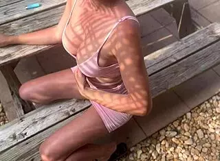 Italian big tits milf artemisia love hot solo shaved pussy flashing outdoor horny and wet