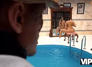 Freaky gardener catches European bride masturbating with small tits and shaved pussy in wedding dress outdoors