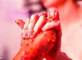 Making Her Feet Totally Messy With Spitting And Licking In Femdom Lesbian Session Featuring Blonde And Brunette