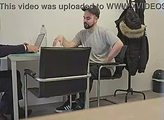 Straight insurance broker convinced to give blowjob handjob on big monster cock for first time in homemade scene