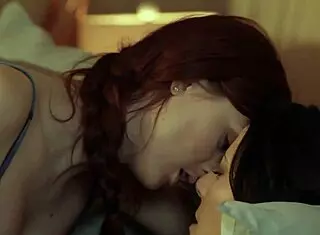 Brunette and Redhead Lesbians Start Slow Kissing Then Lick Pussy in Bed