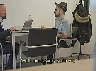 Straight insurance broker convinced to give blowjob handjob on big monster cock for first time in homemade scene