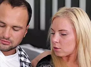 Blonde euro college teen with small tits tight shaved pussy gets anal creampie from big monster cock in rough licking bent over scene