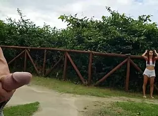 Redhead Beauty Caught Masturbating in Risky Street Handjob Outdoor Nature Scene