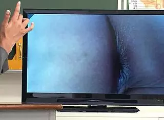 Skinny japanese nympho teacher seduces for double creampie fuck in classroom with bent over doggystyle