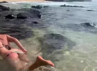 Stranger feeds my sperm to fish in public beach pov with big tits milf handjob cumshot