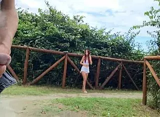Redhead Beauty Caught Masturbating in Risky Street Handjob Outdoor Nature Scene