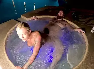 Watch this curvy blonde cheating wife Deliah Grace in hot tub sex! She's a big ass mommy housewife roleplaying in jacuzzi POV with swingers cheating action.