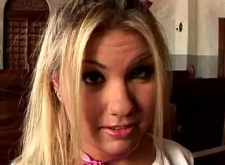 Pervy priest pounds blonde's ass in church! Absolving sins with creampie