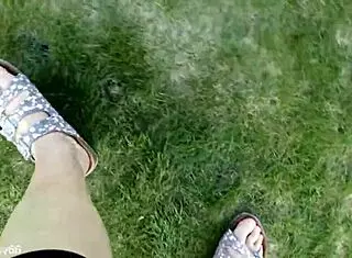 Outdoor barefoot walk in casual footwear