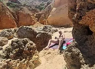 oceanic blowjob on nudist beach with deepthroat and cum in mouth