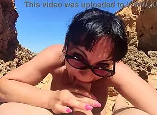 oceanic blowjob on nudist beach with deepthroat and cum in mouth