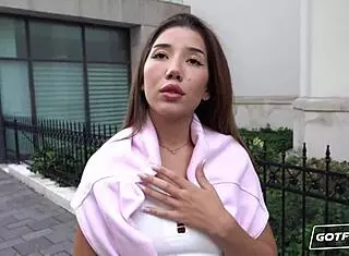 Gotfilled laying and filling Layla Scarlett with big cock in shaved pussy cowgirl creampie