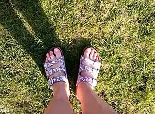 Outdoor barefoot walk in casual footwear