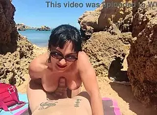 oceanic blowjob on nudist beach with deepthroat and cum in mouth