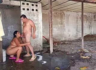 my stepmom catches me watchin her takin an outdoor shower