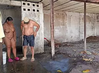 my stepmom catches me watchin her takin an outdoor shower