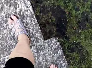 Outdoor barefoot walk in casual footwear