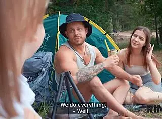 A shy Russian couple tried rimming for the first time during camping. They moved to hard anal sex outdoors in a fetish-filled adventure.