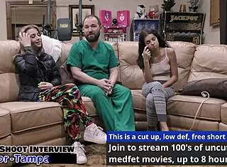 Hey, check out Dr Tampa in The Unapparent Trap with Daisy Bean – she's a petite shaved nurse in latex gloves and handcuffs humiliation.