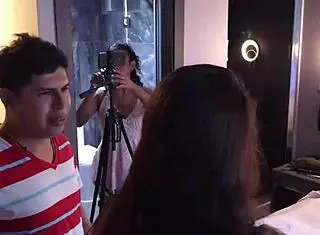 Innocent big ass Latina with big tits joins fake casting interview for threesome with whore assistant