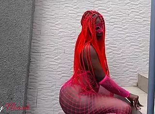 Ass licking on outdoor stair quickly turned into intense ebony dick riding action