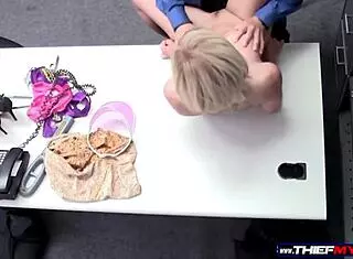 Whoa, this busty blonde MILF thief is so horny she sucks the security guard's cock hard! 😈🍆 Check out thiefmilf.com for more.