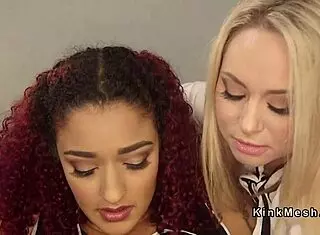 Ebony takes anal strapon fuck in lezdom threesome