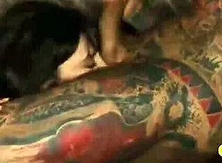 Ink-covered bombshell with shaven coochie rides cowboy for rimming sixty nine. She slurps jism in awesome hd porn.