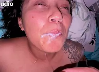 I fuck my stepsister Frid's mouth and she loves swallowing cum