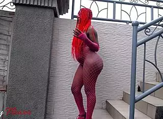 Ass licking on outdoor stair quickly turned into intense ebony dick riding action