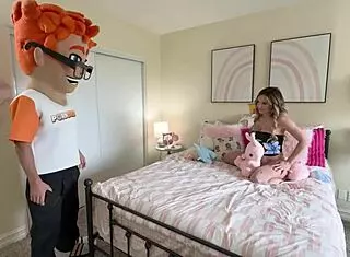 Aspen Woods blowjob handjob riding big cock ends in spanking cum on tits