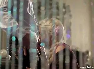 Blonde german maid delivers handjob and blowjob to her master, swallowing cum in maledom scene