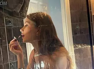 Petite College Cheerleader Teases In Bathroom Starting With Panties Then Reveals Tight Pussy Under Miniskirt