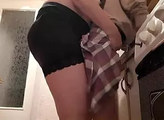 Stepmom Fucks Me Hard With Strapon In Kitchen After Stepfather Leaves While Moaning Loudly In Lesbian Action