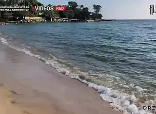 pervertida shows tits on beach and fucks hard among rocks