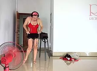 Hey, this sexy milf is heading to the resort, trying on lingerie, bikinis, and dresses in a hot striptease session.