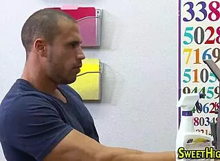 Cum fills mouth of uniformed teen 18+ after interracial handjob on big monster cock