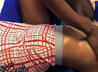 Regular romance involves gentle breast massage with passionate moans at home