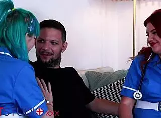 Two British Nurses Take It In Turns To Fuck Their Patient With Big Natural Tits And Lingerie