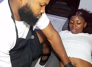 female client requests big dick fuck after tattoo on narrow ass and pussy