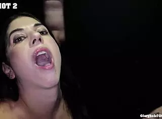 anna does fantastic job draining 10 cumshots with tongue at gloryhole for cum in mouth