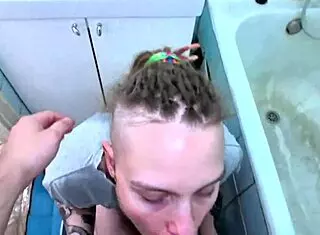 our morning routine kicks off with hard bathroom fuck, destroying her tight wet pussy in doggystyle while she moans as a tattooed muscular guy