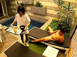 Jerking Off In Private Pool When Maid Delivers Breakfast And Blows Me!