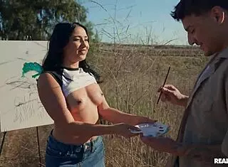 Painting Tits And Pussy In Outdoor Reality Kings Scene With Latina Brunette