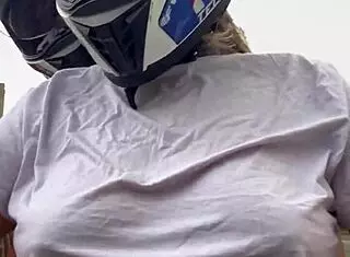 Motogirl from 99 picks up male passenger and asks him to rub her nipple tips while riding
