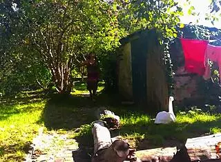 Klaudiaambergirl - solo outdoor vibes with those natural tits in stockings 😍🌳