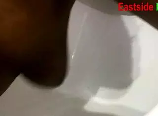 She snuck into the bathroom for some solo masturbation craving that hot ebony sex session